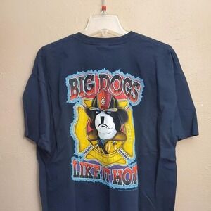 2000s Navy blue Big Dogs Like Hot Firefighter T-shirt